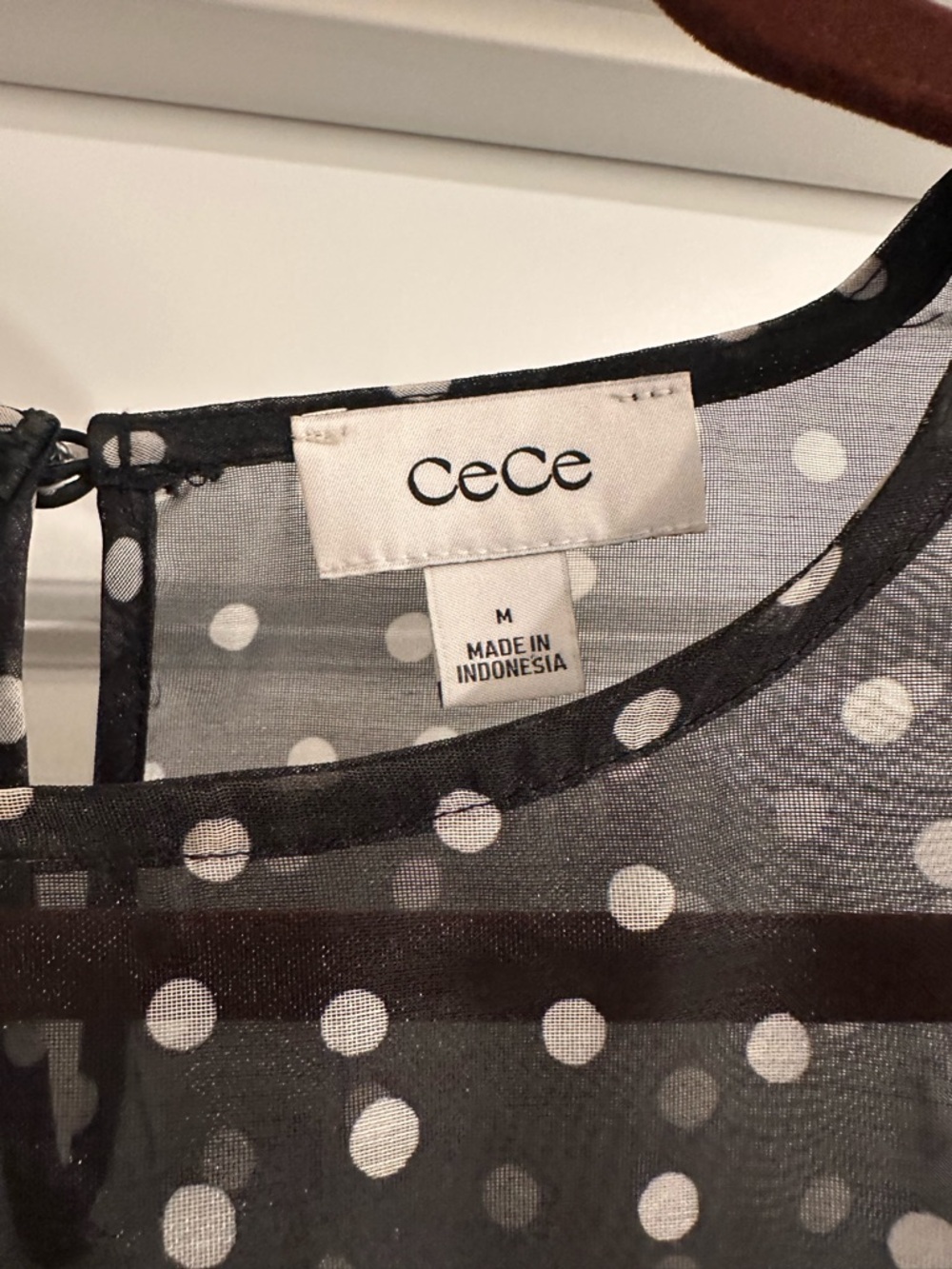 CeCe Black and White Polka Dot Puff Sleeve Blouse - Picture 3 of 6